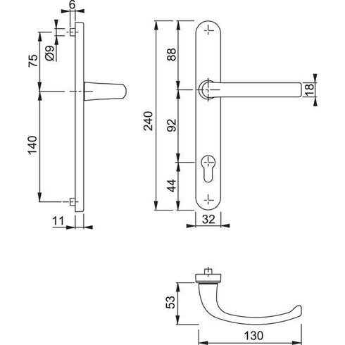 ARRONE AR7550/3492-A Lever Handle Set, Residential Use, Integrated Spring, Bolt-Through Fixing, Anthracite